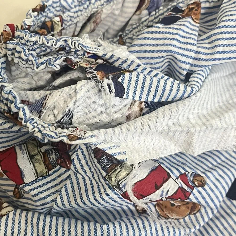 Ralph Lauren Full Fitted Sheet Polo Bears Blue Striped Cotton USA Made